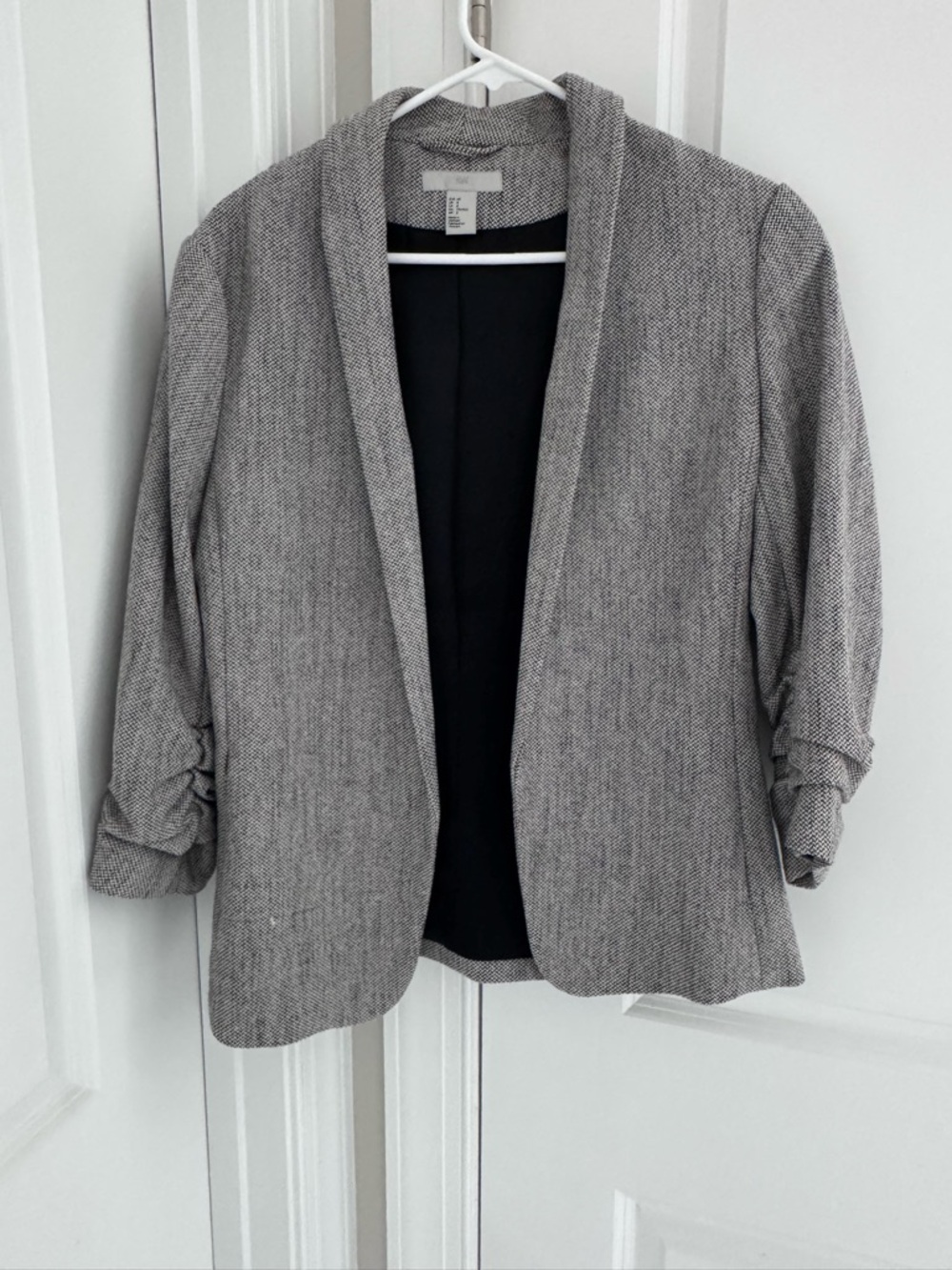 H&M Grey Open-Front Ruched Sleeve Blazer
